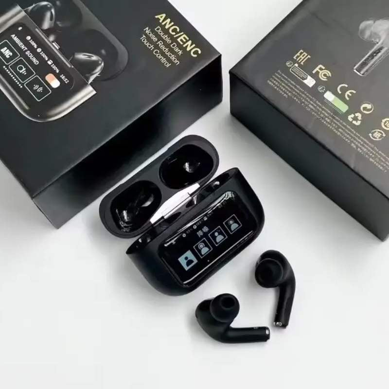 AirPods Touch L.C.D A9 Black Bluetooth Earbuds Heavy Sound