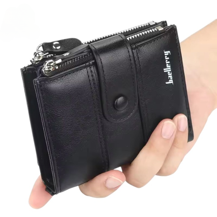 Genuine Baellerry Buffalo Leather Wallet Classic Trifold Edition - Fashion Accessory Designed For Cash Storage And Daily Carry Routine - Black