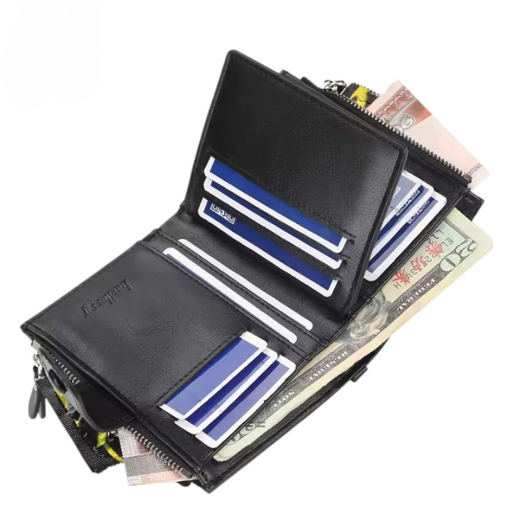 Genuine Baellerry Buffalo Leather Wallet Classic Trifold Edition - Fashion Accessory Designed For Cash Storage And Daily Carry Routine - Black